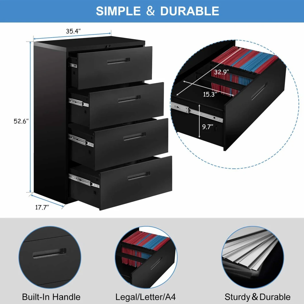 Modern Luxe 4 Drawers Metal Vertical Lockable File Cabinet with Hanging File Frame for Legal & Business File Archivador