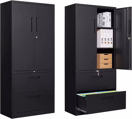 Aktenschrank aus Metall mit 2 Schubladen, abschließbarer vertikaler seitlicher Aktenschrank, Aktenschrank mit Aufbewahrungsschrank