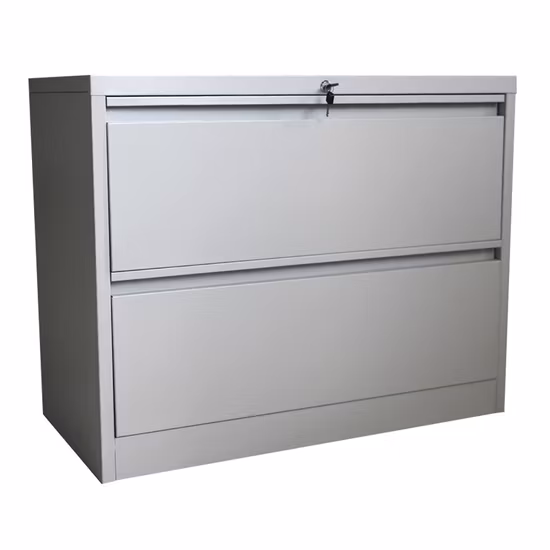 Spezial-Aktenschrank aus weißem Metall mit zwei Schubladen und seitlichem Aktenschrank
