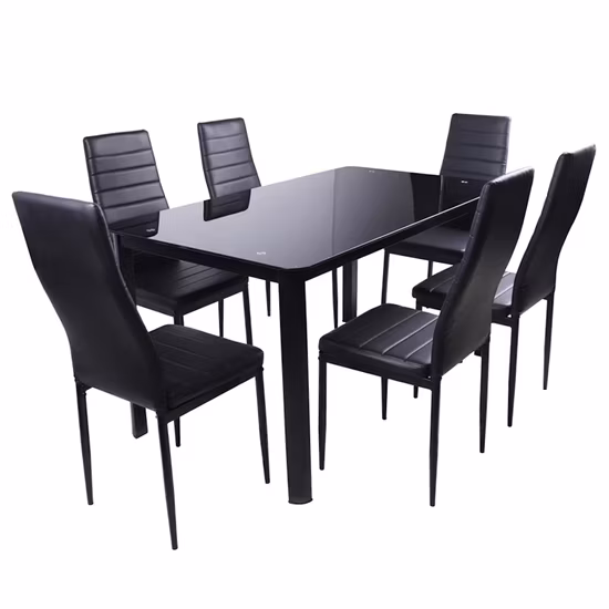 Günstige Esszimmermöbel Restaurant Modernes 6-Stühle-Esstisch-Set aus Glas