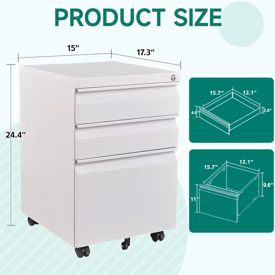 Seitlicher Aktenschrank aus Holz mit 2 Schubladen und Schloss, mobiler Füllschrank für das Heimbüro