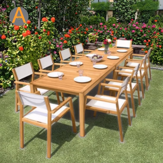 Moderne Villa Outdoor Kunststoff Holzmöbel Freizeit Hotel Outdoor Aluminium Stuhl Metallrahmen Terrasse Gartentisch und Stühle Set