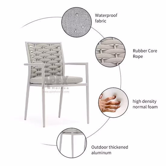 Rattan-Seil gewebt, modernes Zuhause, Outdoor-Stuhl, Esstisch-Set, Garten-Hotel-Wohnzimmermöbel