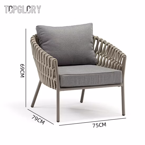 Handgewebte europäische Möbel-Sofagarnitur im neuen Stil, Aluminium-Gartensets, Seilgeflecht, Rattan, Terrasse, Balkon, Outdoor-Sofamöbel